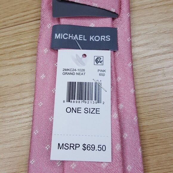 MICHAEL KORS Mens Neck Tie Pink Diamond Geo Classic Pointed Silk Blend - Picture 3 of 6